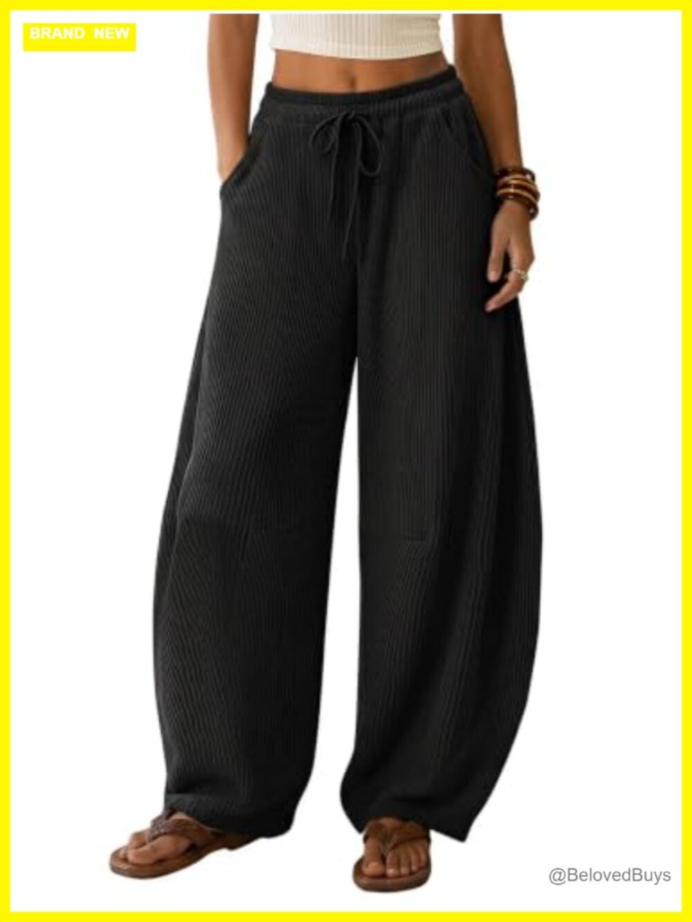 Waffle Knit Barrel Wide Leg Drawstring Sweatpants